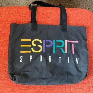 RARE VTG 80’s 90’s ESPRIT Sportiv Large Black Tote Bag Gym Shopper Market Logo